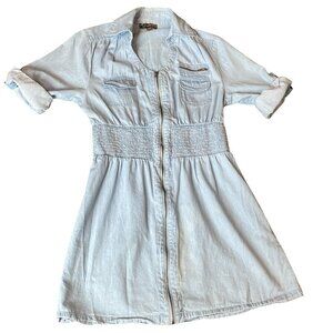 J. Gee Full Zip Denim Shirt Dress Sz PM Light Blue #350B